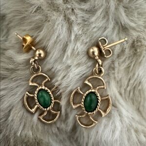 Vintage 1970’s Avon Green Stone and Gold-toned Elegant Baroness Celtic Earrings